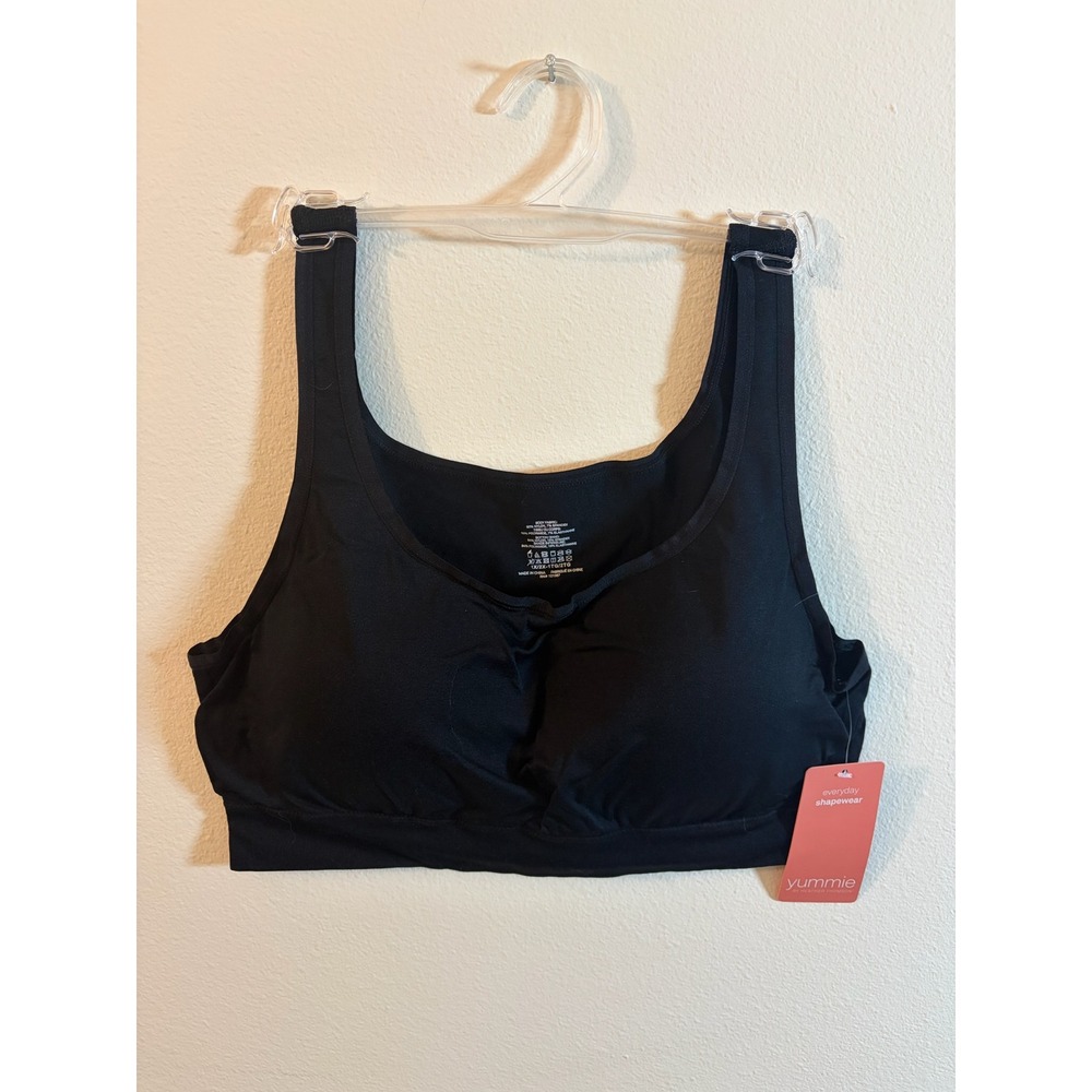 Yummie Womens Nylon Scoop Neck Bra Black Removable Pads Size 1X/2X NEW